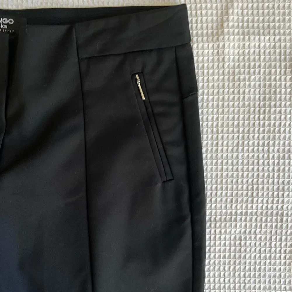 Mango Basics Slim Fit Black Front Seam Pleat Minimalist Casual Trousers Pants 8